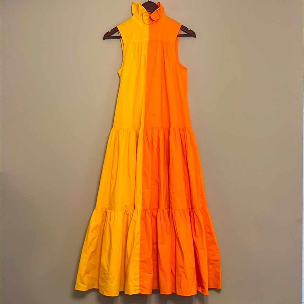 Christopher John Rogers Yellow Orange Ruffle Maxi Dress - Size XS worn once